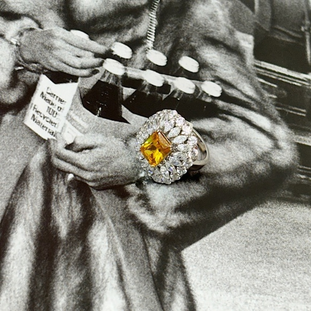 Res Sterling Silver Squared Yellow Stone Cocktail Statement Ring
